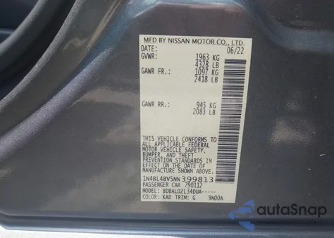 2022 Nissan Altima S Fwd from USA, damaged, VIN 1N4BL4BV5NN399813